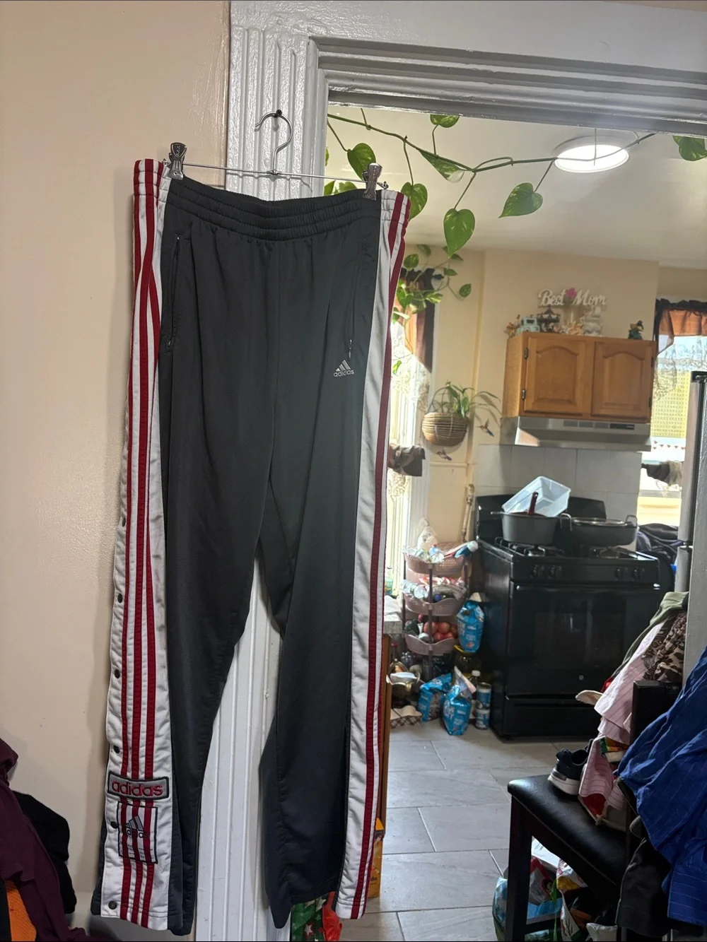adidas Black Sweatpants with Red & White Side Stripes
